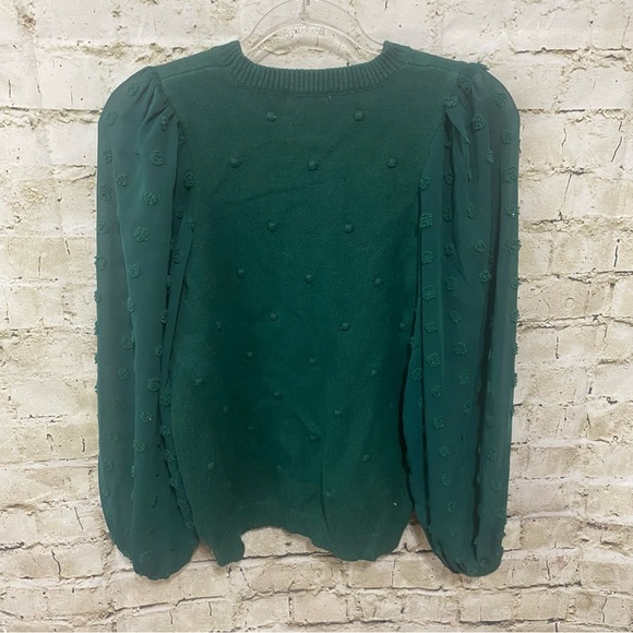 Entro Green Pom Embroidered Sheer Sleeev Soft Sweater - Picture 3 of 5